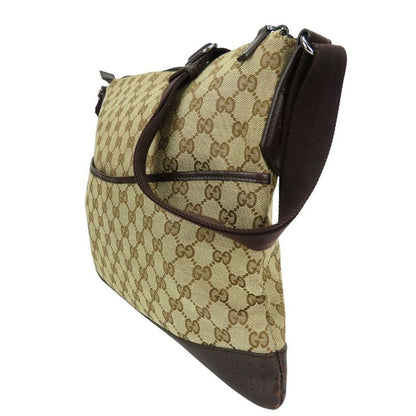 Gucci Shoulder Bag Punching GG Canvas Leather Beige Dark Brown