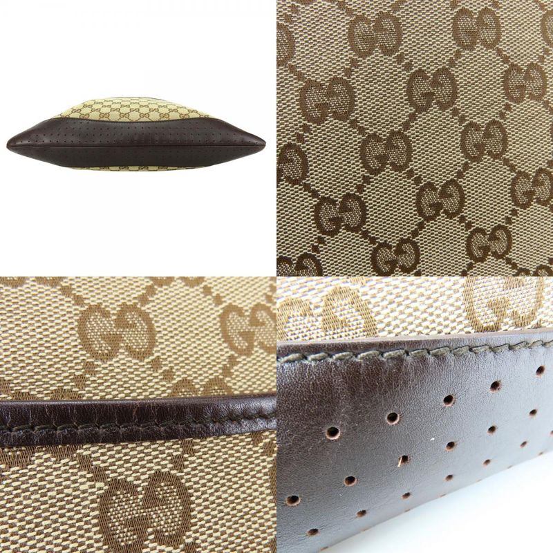 Gucci Shoulder Bag Punching GG Canvas Leather Beige Dark Brown