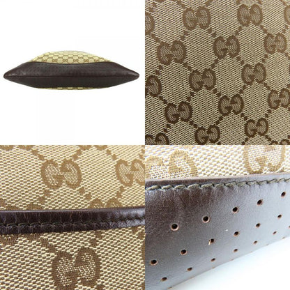 Gucci Shoulder Bag Punching GG Canvas Leather Beige Dark Brown