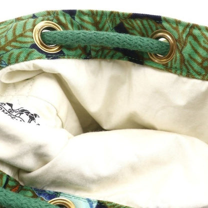 Hermes Drawstring Botanical Pattern Bird Cotton Green