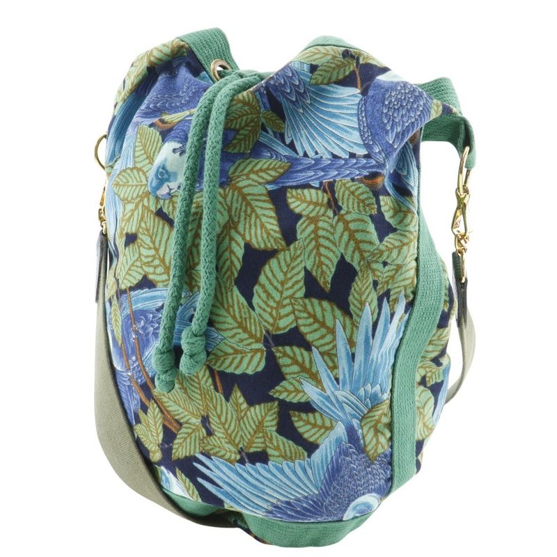 Hermes Drawstring Botanical Pattern Bird Cotton Green