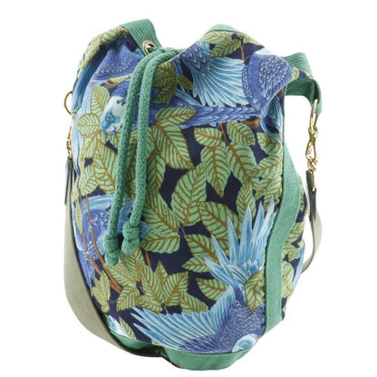 Hermes Drawstring Botanical Pattern Bird Cotton Green