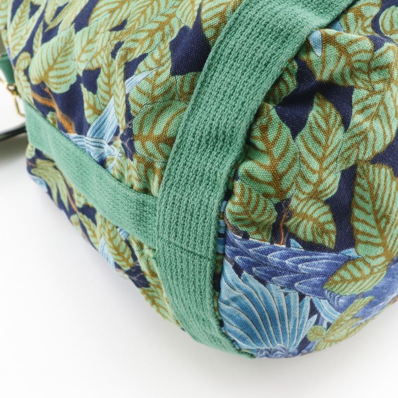 Hermes Drawstring Botanical Pattern Bird Cotton Green