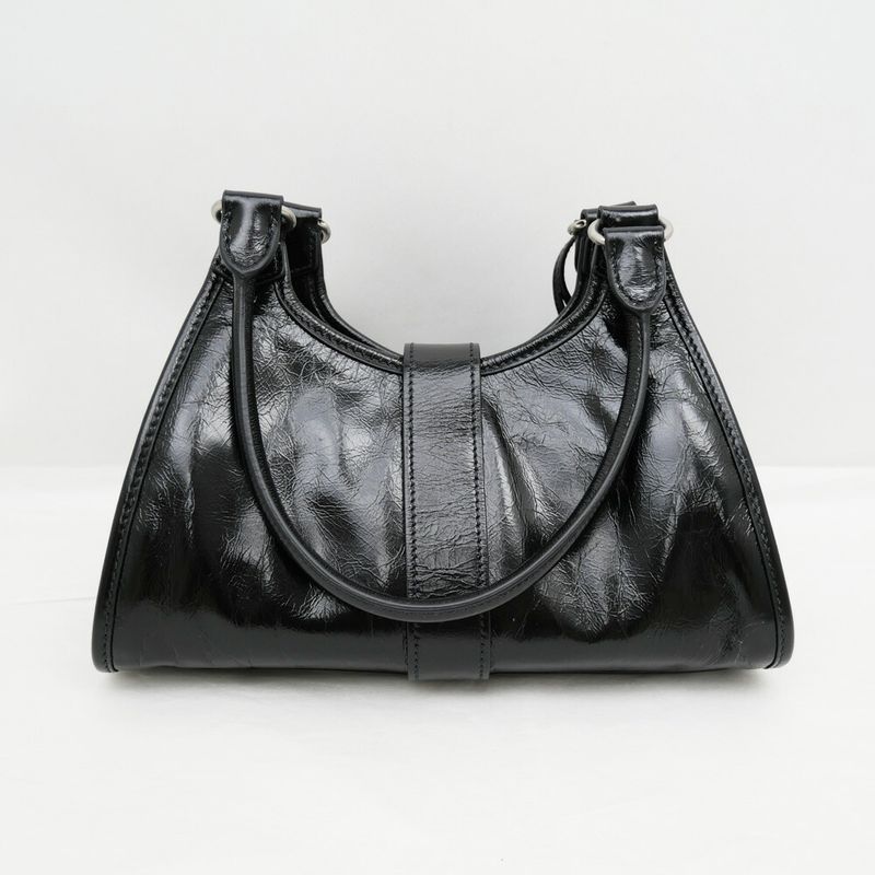 Prada Small Leather Tote Black Hand Silver Others