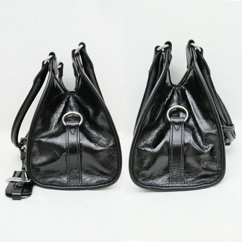 Prada Small Leather Tote Black Hand Silver Others