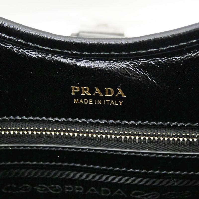 Prada Small Leather Tote Black Hand Silver Others