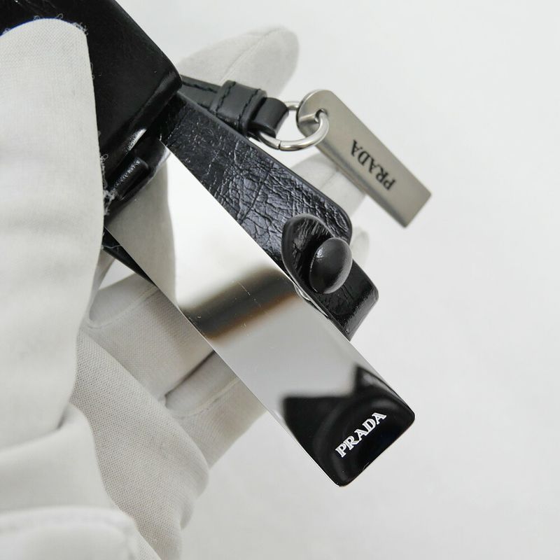 Prada Small Leather Tote Black Hand Silver Others