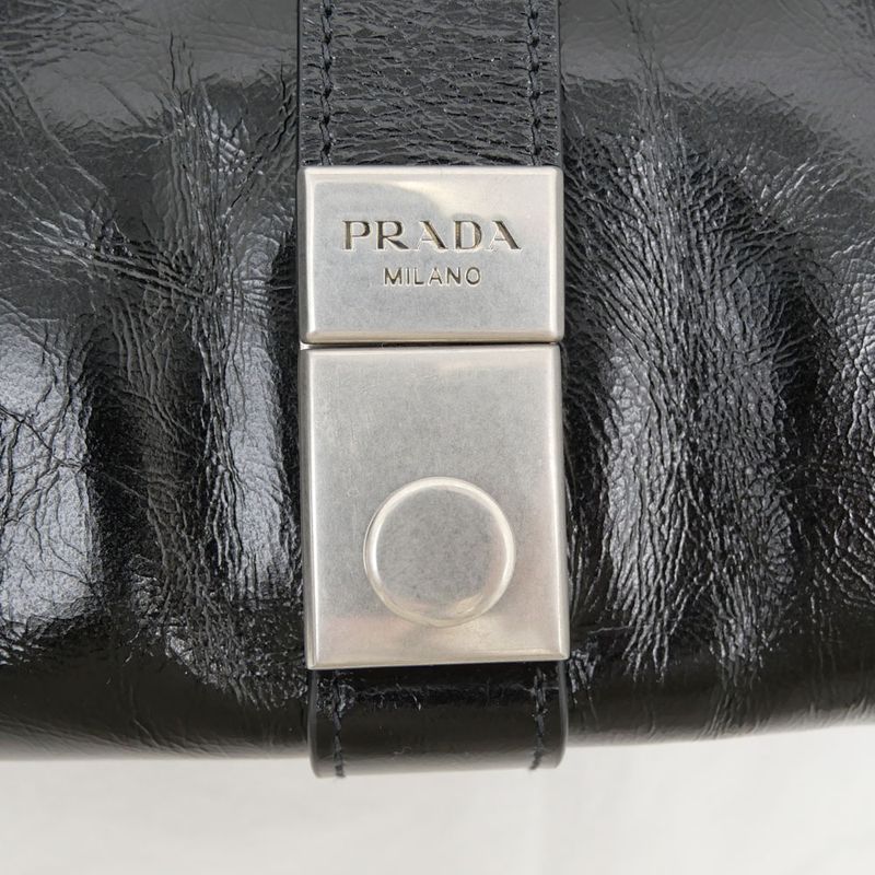 Prada Small Leather Tote Black Hand Silver Others