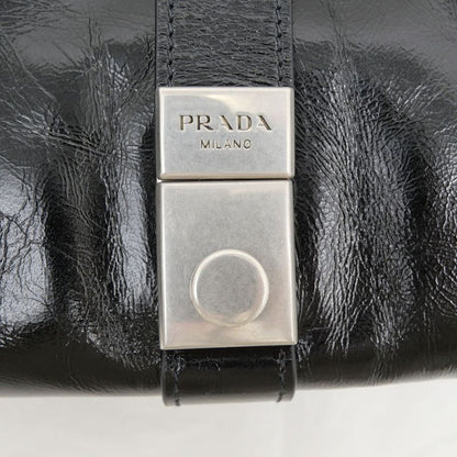 Prada Small Leather Tote Black Hand Silver Others