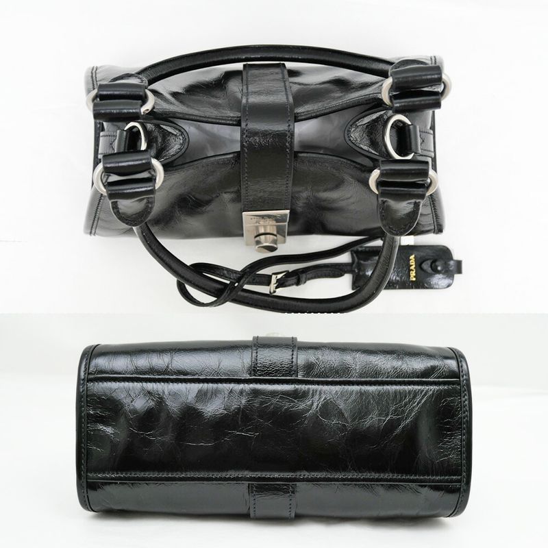 Prada Small Leather Tote Black Hand Silver Others