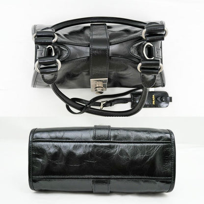Prada Small Leather Tote Black Hand Silver Others