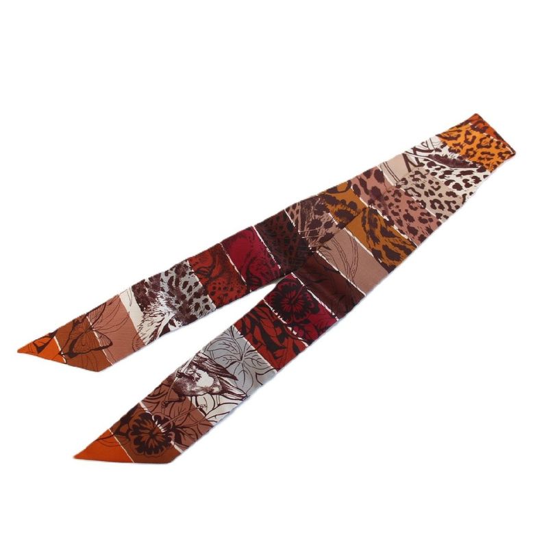 Hermes Twilly Jungle Love Rainbow Silk Brown Scarf