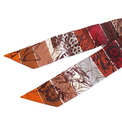 Hermes Twilly Jungle Love Rainbow Silk Brown Scarf