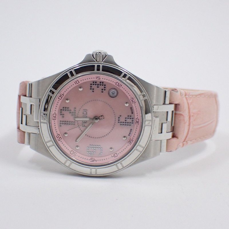 Fendi High Speed Quartz Watch Pink Shell Dial Leather