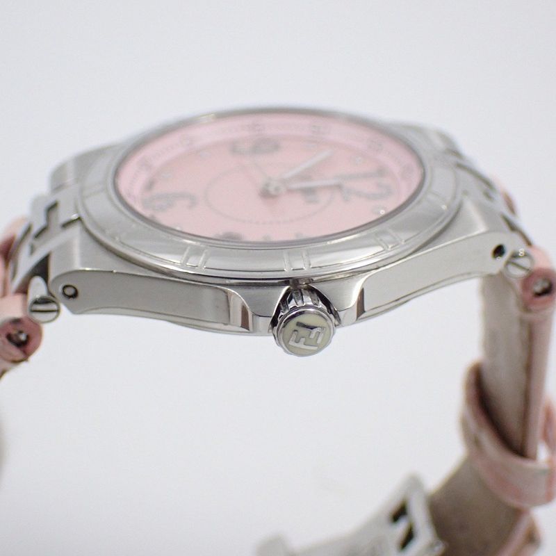 Fendi High Speed Quartz Watch Pink Shell Dial Leather