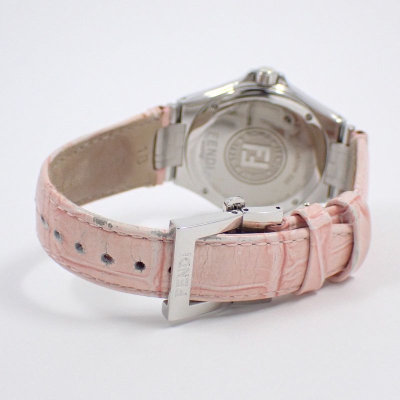 Fendi High Speed Quartz Watch Pink Shell Dial Leather