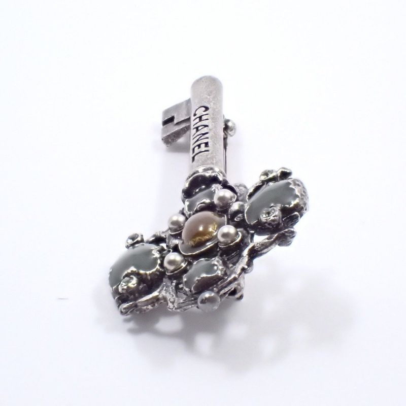 Chanel Key Motif Brooch Silver Color Rice Stone [ioki