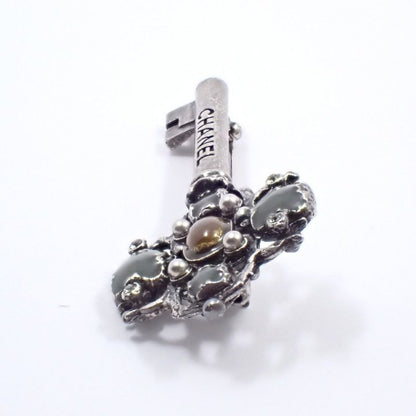 Chanel Key Motif Brooch Silver Color Rice Stone [ioki
