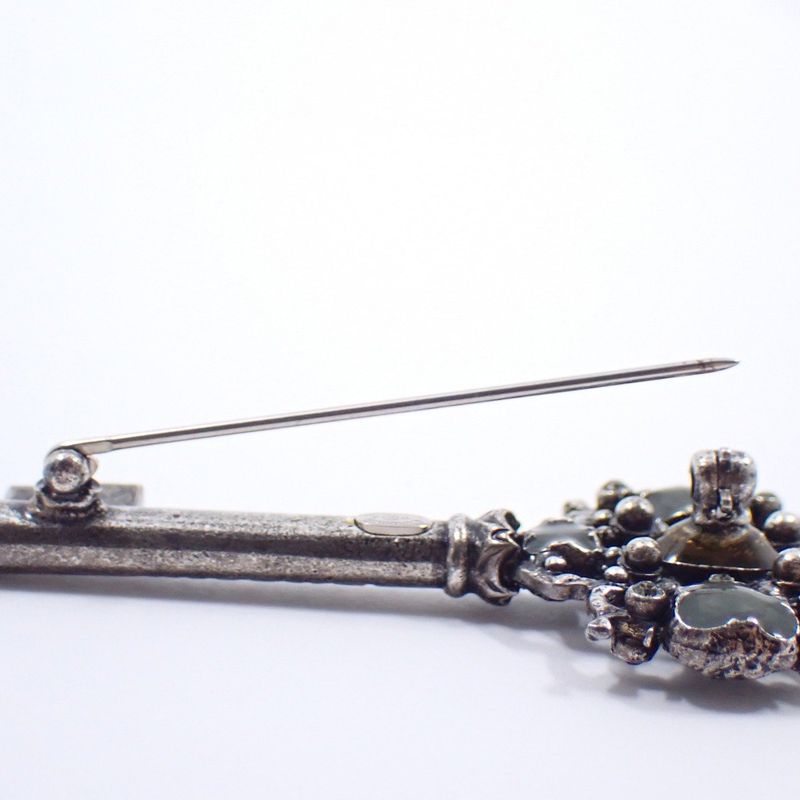 Chanel Key Motif Brooch Silver Color Rice Stone [ioki