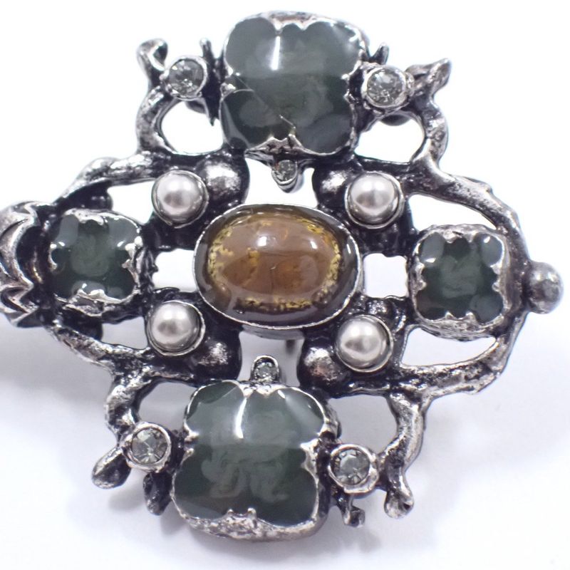 Chanel Key Motif Brooch Silver Color Rice Stone [ioki
