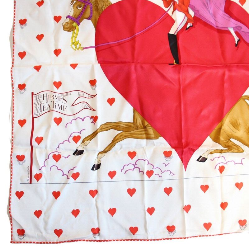 Hermes Carre 70 Scarf Tea Time Silk White