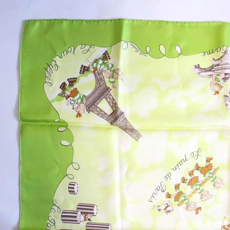 Hermes Carre 90 Scarf les Triples de Paris Mischievous Triplets Silk Green