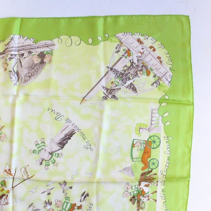 Hermes Carre 90 Scarf les Triples de Paris Mischievous Triplets Silk Green