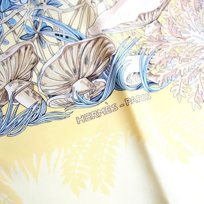 Hermes Carre 90 Scarf L'ile Deserte Human Island Plant Silk Yellow