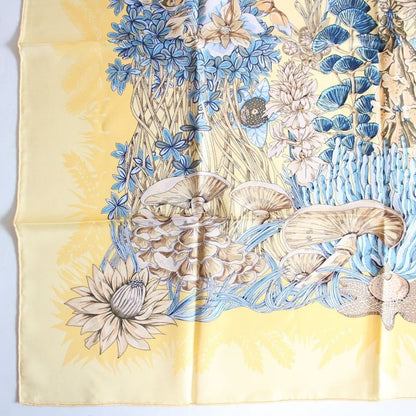 Hermes Carre 90 Scarf L'ile Deserte Human Island Plant Silk Yellow