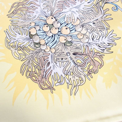Hermes Carre 90 Scarf L'ile Deserte Human Island Plant Silk Yellow