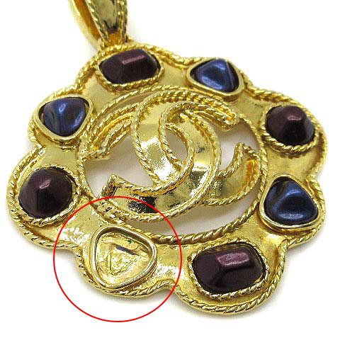 Chanel CC Logo Pendant Top Gold Vintage with Metallic Stones