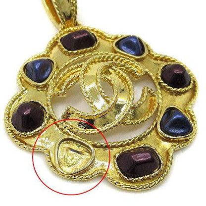 Chanel CC Logo Pendant Top Gold Vintage with Metallic Stones