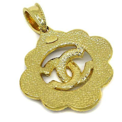 Chanel CC Logo Pendant Top Gold Vintage with Metallic Stones