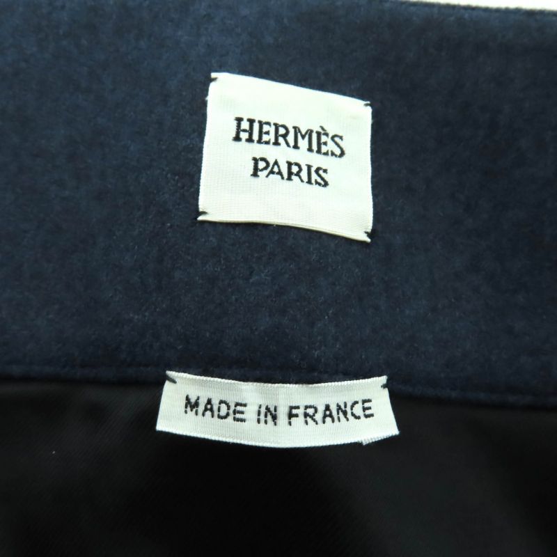 Hermes 100% Wool Trapezoid Knee Length Wrap Skirt Navy 34