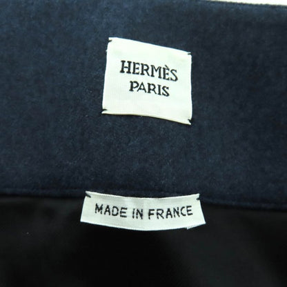 Hermes 100% Wool Trapezoid Knee Length Wrap Skirt Navy 34