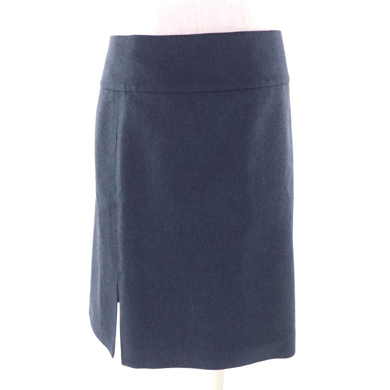 Hermes 100% Wool Trapezoid Knee Length Wrap Skirt Navy 34