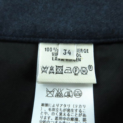 Hermes 100% Wool Trapezoid Knee Length Wrap Skirt Navy 34