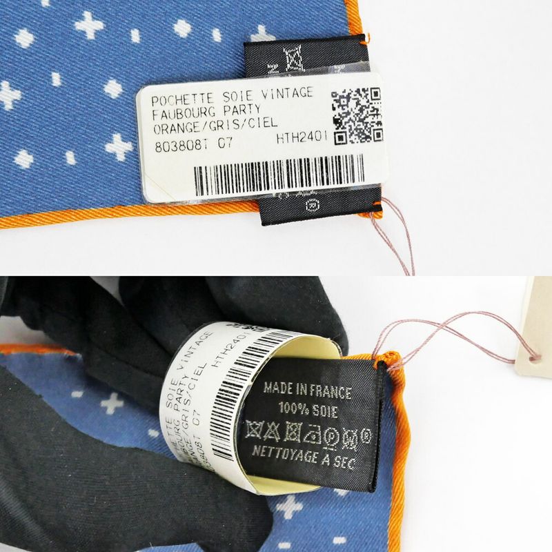 Hermes Pocket Chief Fauble Party Blue Orange Multicolor Silk Scarf