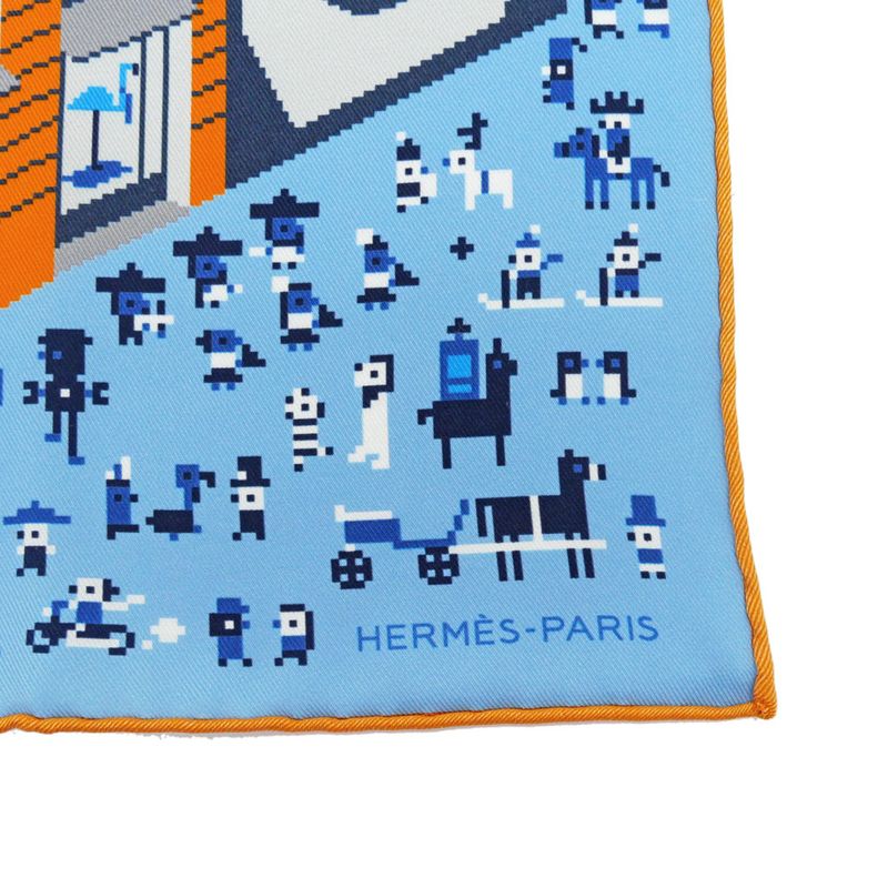Hermes Pocket Chief Fauble Party Blue Orange Multicolor Silk Scarf