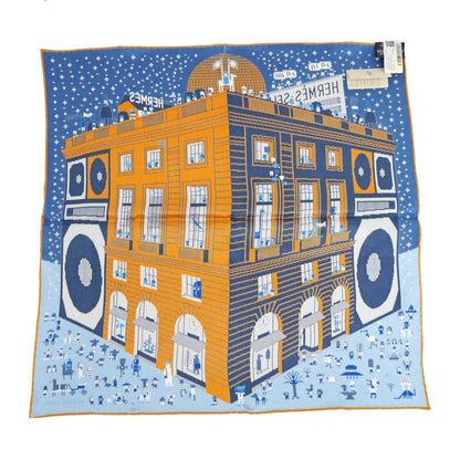 Hermes Pocket Chief Fauble Party Blue Orange Multicolor Silk Scarf