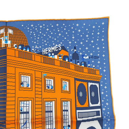 Hermes Pocket Chief Fauble Party Blue Orange Multicolor Silk Scarf