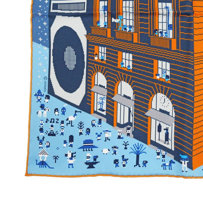 Hermes Pocket Chief Fauble Party Blue Orange Multicolor Silk Scarf