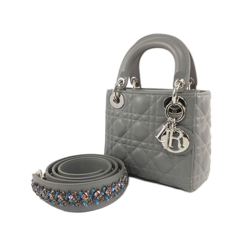 Dior Mini Gray Cannage Stitch Shoulder Strap Lambskin Bag