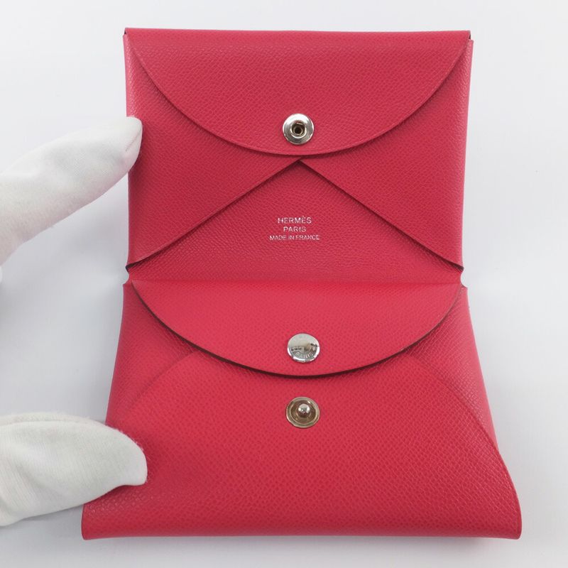 Hermes Calvi Duo Red Card Case Coin Silver Ed