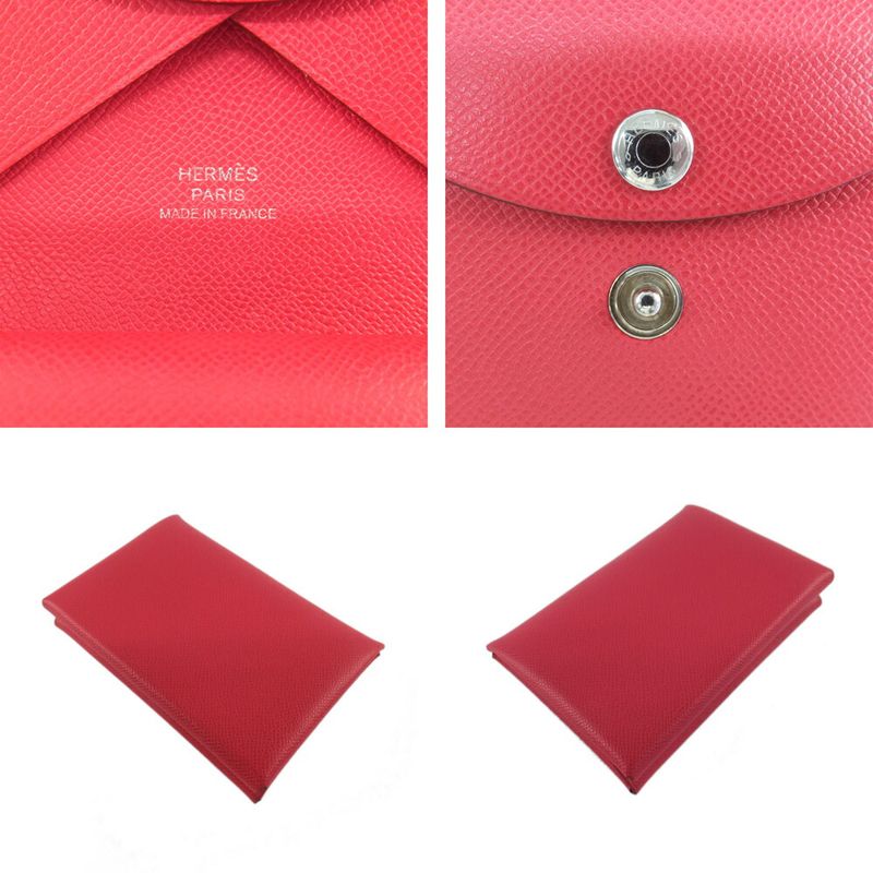 Hermes Calvi Duo Red Card Case Coin Silver Ed