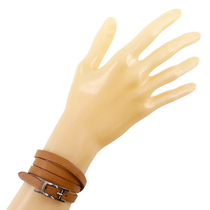 Hermes Choker Leather Brown Silver Bracelet