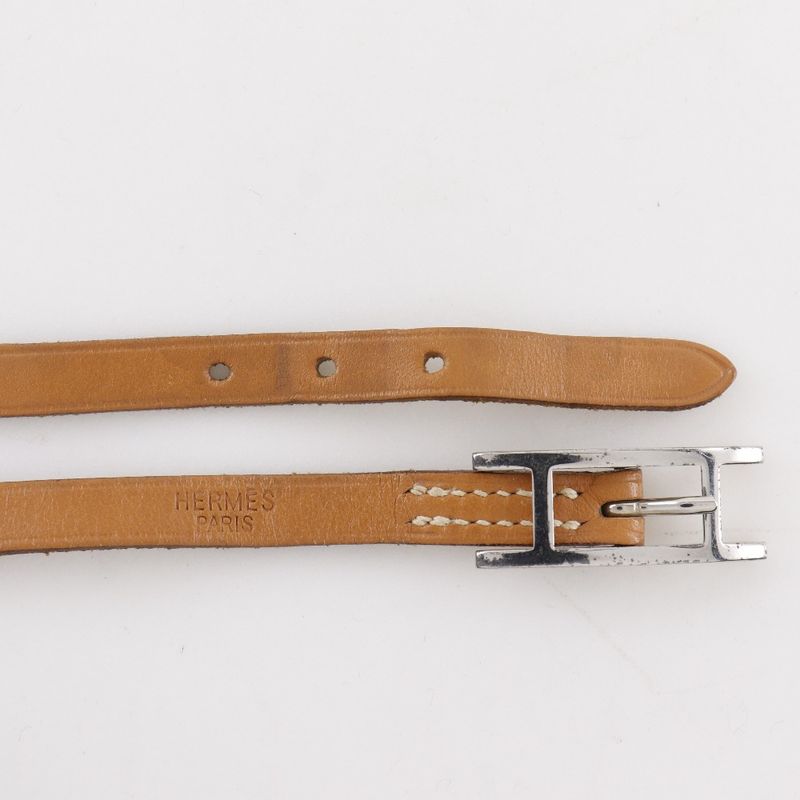 Hermes Choker Leather Brown Silver Bracelet