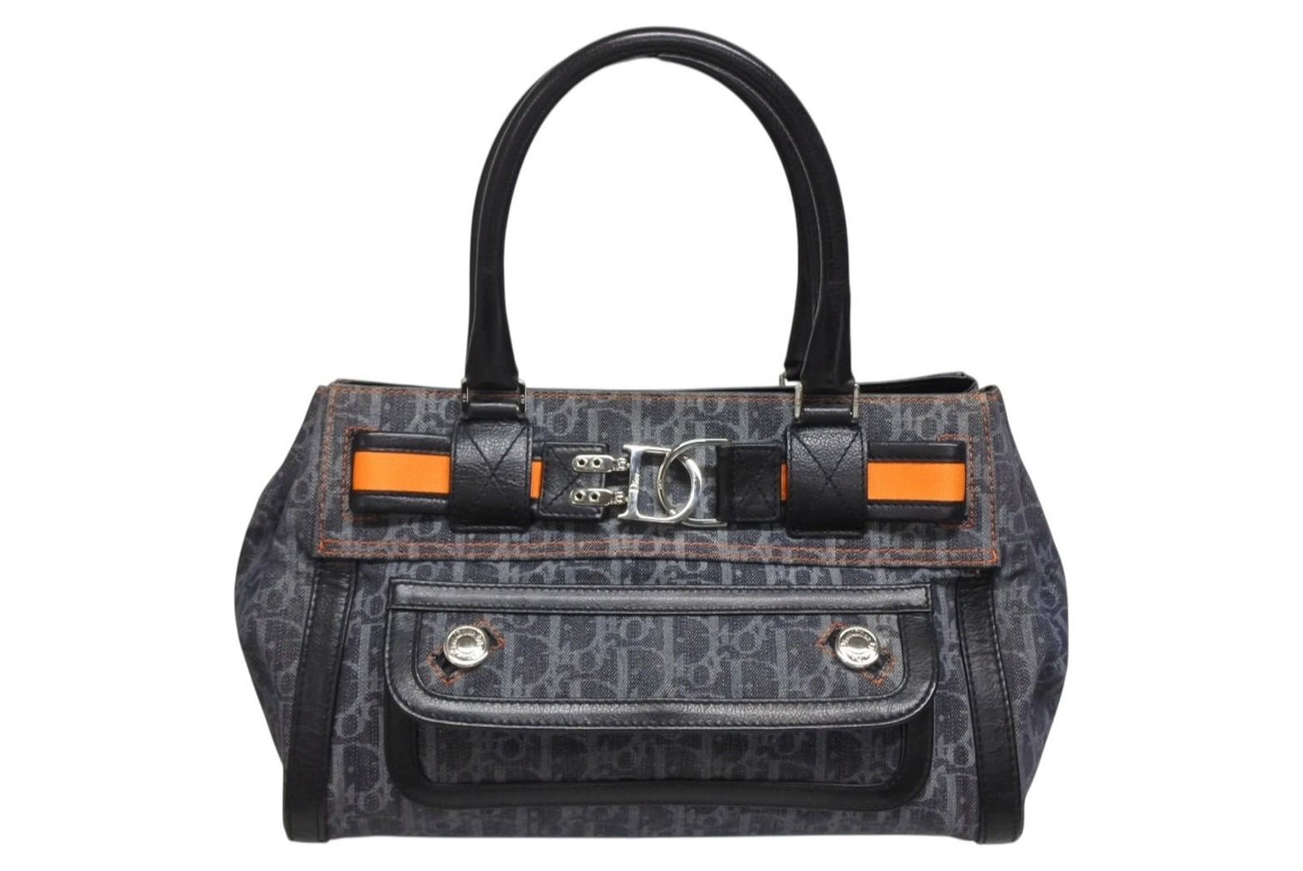 Dior Flight Line Trotter Handbag Denim Leather Navy Black Silver