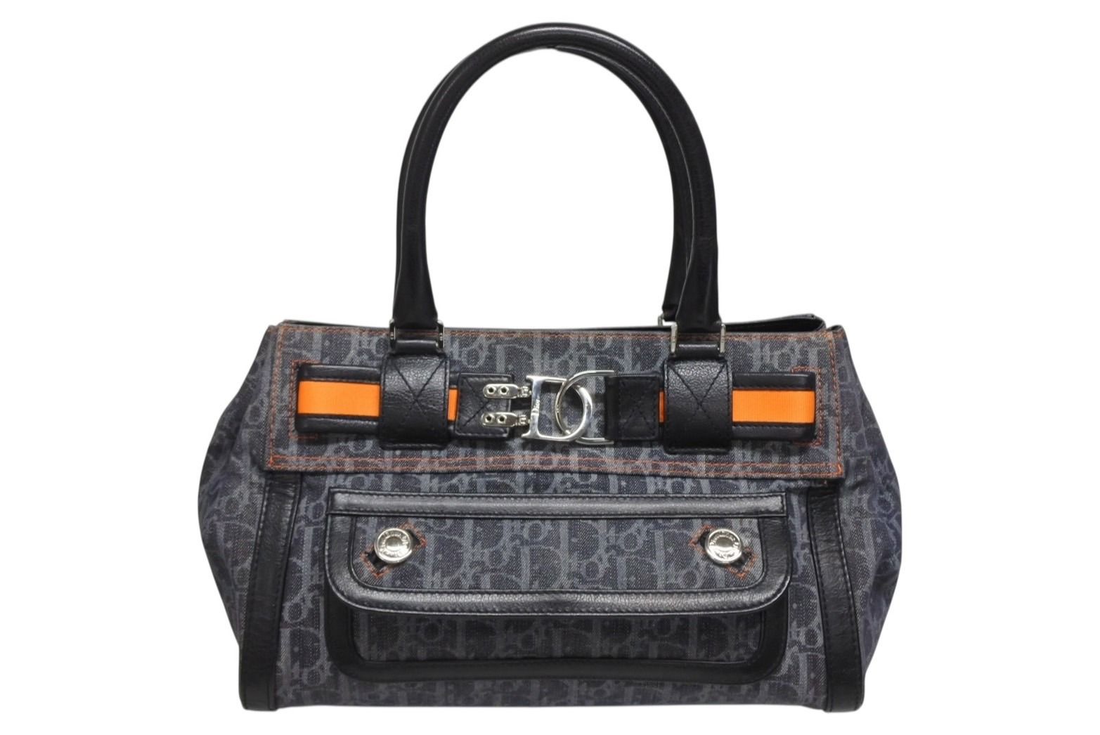 Dior Flight Line Trotter Handbag Denim Leather Navy Black Silver