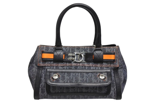 Dior Flight Line Trotter Handbag Denim Leather Navy Black Silver